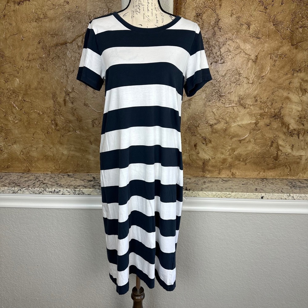 COS Striped T-Shirt Dress Womens Small Casual Short Sleeve White Navy Blue
